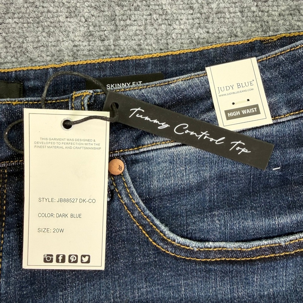 Judy Blue Jeans Womens 20W (Fits 38x27) Blue Skinny Tummy Control High Rise NWT - Picture 5 of 16